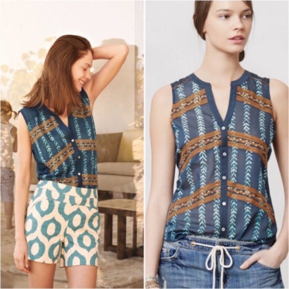 Anthropologie • TINY button down sleeveless top - Picture 2 of 9